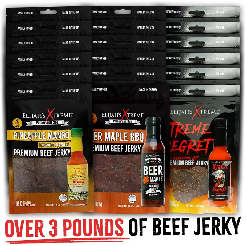 Elijahs Xtreme Beef Jerky Bulk Trio - 6 bags of Each Flavor, 18 bags total (3lbs)