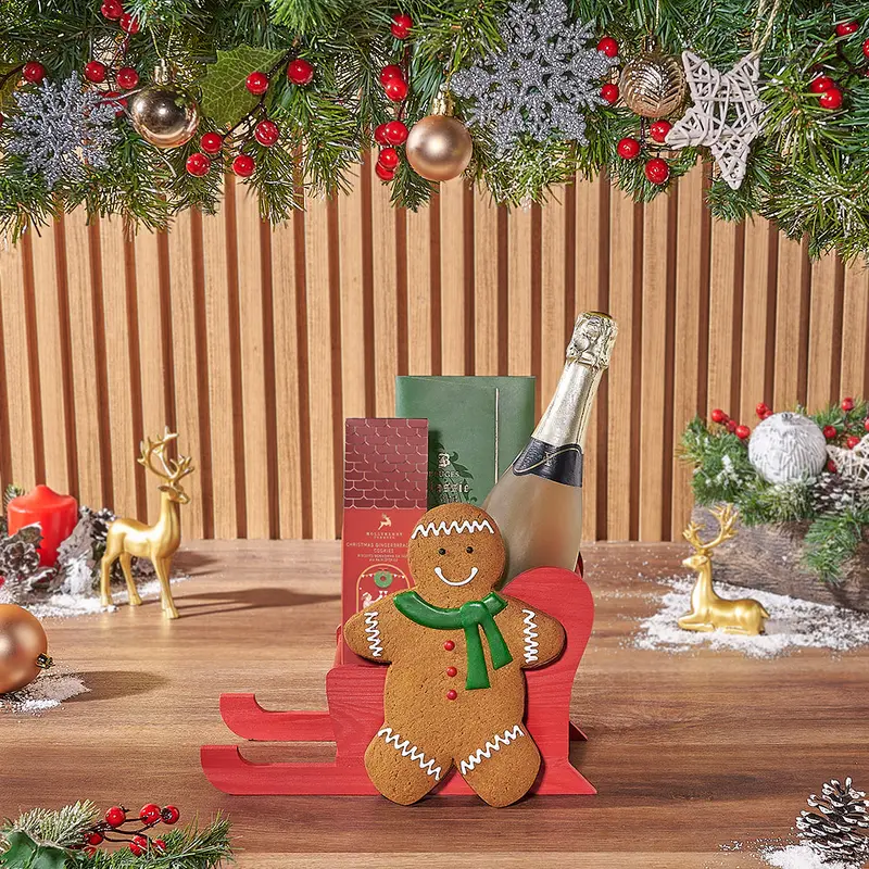 Treats & Champagne Sleigh Basket