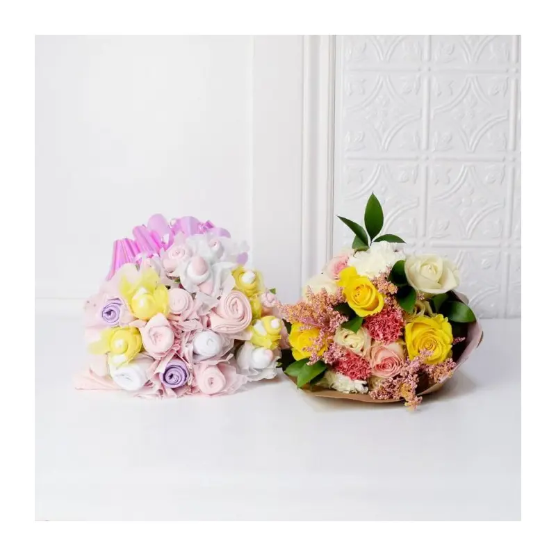 Floral & Cuddly Bouquet For The Baby Girl Gift Set