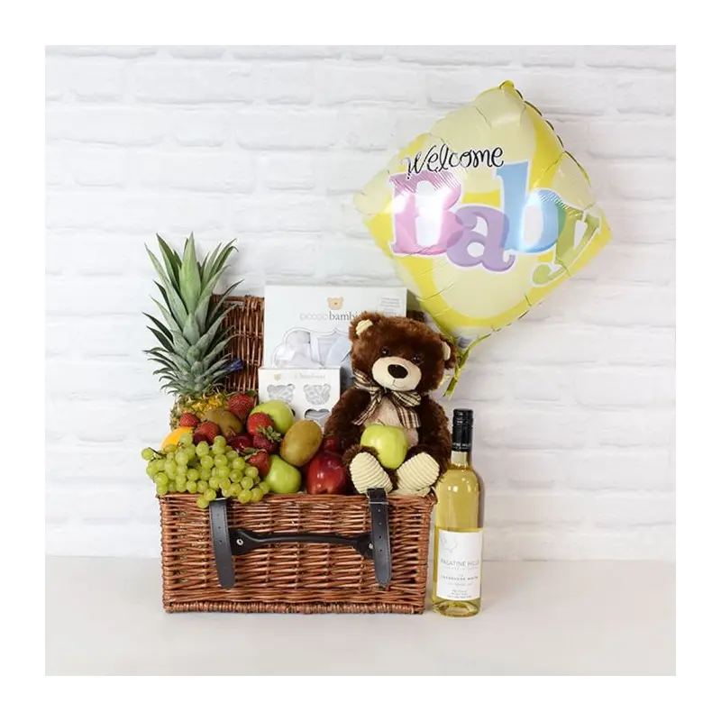 Newborn Essentials Gift Basket with Wine