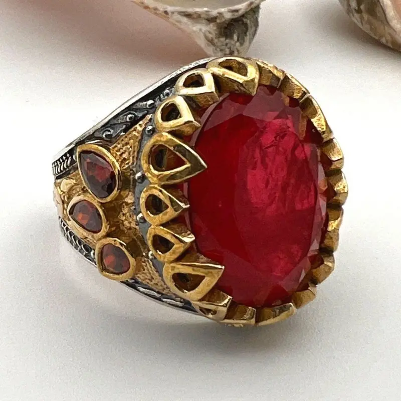 Men's Red Tourmaline Paraiba Stone Ring