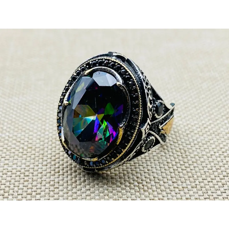Mystic Topaz Stone Silver Ring