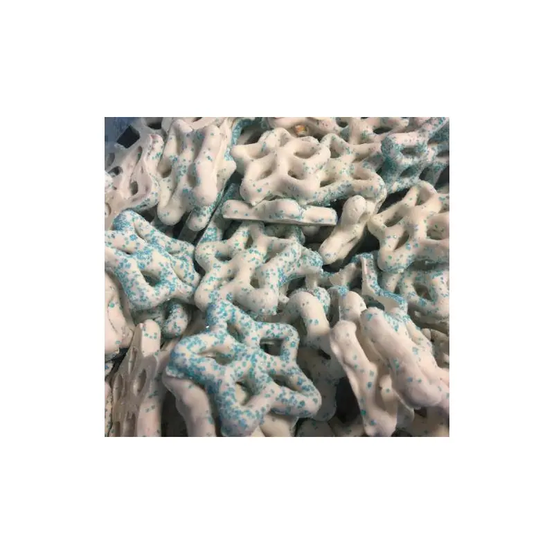 Yogurt Snowflake Pretzels with Blue Sugar
