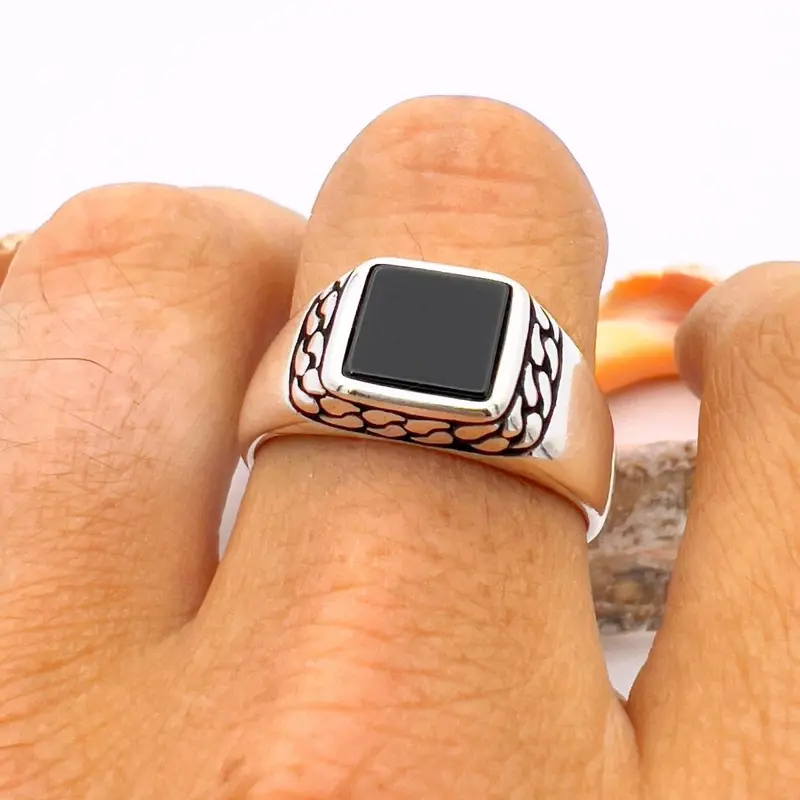Men's Black Onyx Stone 925 Sterling Silver Ring