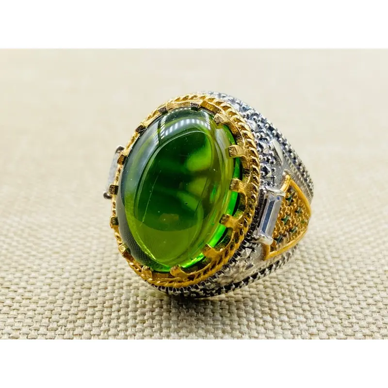 Men's Emerald Stone Green 925 Sterling Silver Ring