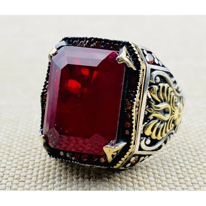 Men's Paraiba Stone Red 925 Sterling Silver Ring