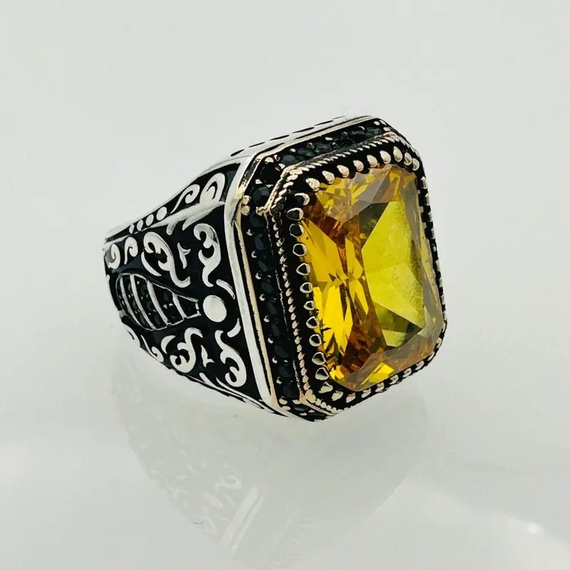 Men's Red Zircon Minimalist Silver Ring