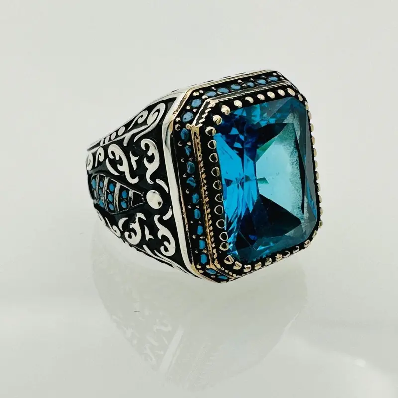 Men's Turkish Emerald Green Sterling Silver Ring