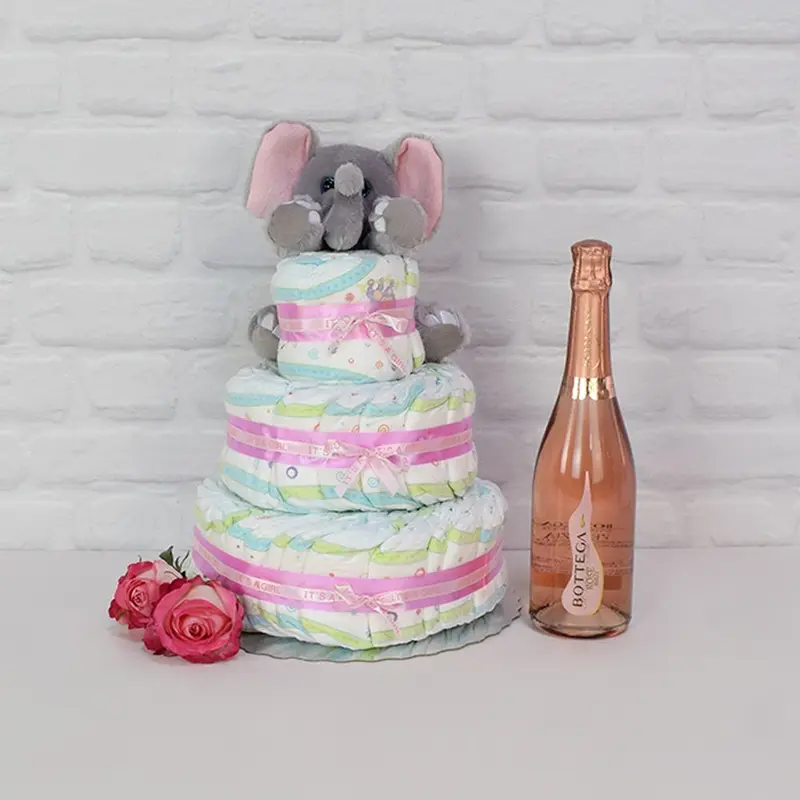 The Diaper Gateau Gift Set with Champagne