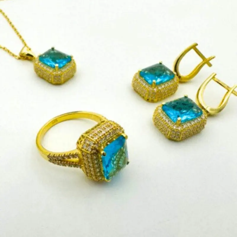 Handmade Aquamarine 925 Sterling Silver Jewelry Set - Turkish Crafted Gift for Her
