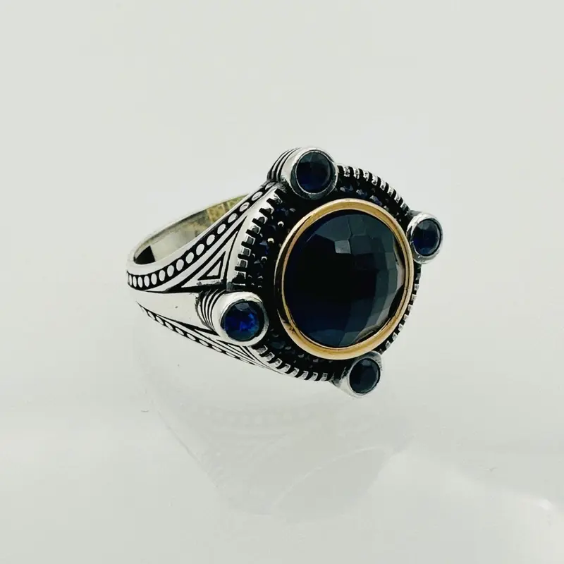 Handmade Men's Blue Sapphire Silver Ring