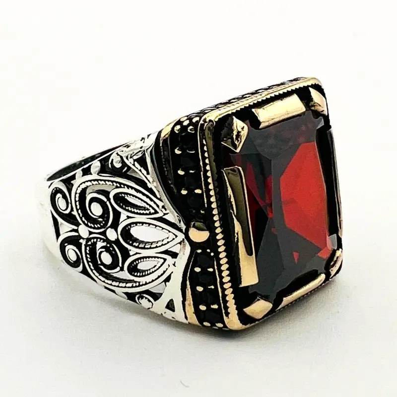 Men's Handmade Ruby Stone Silver Ring