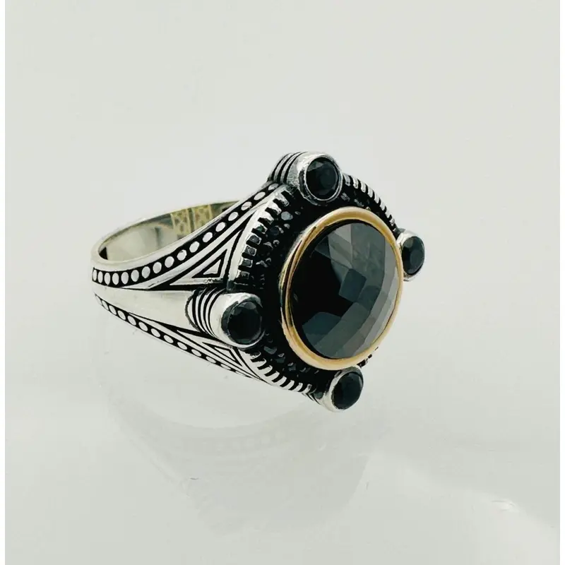 Men's Turkish Black Zircon Stone Silver Ring