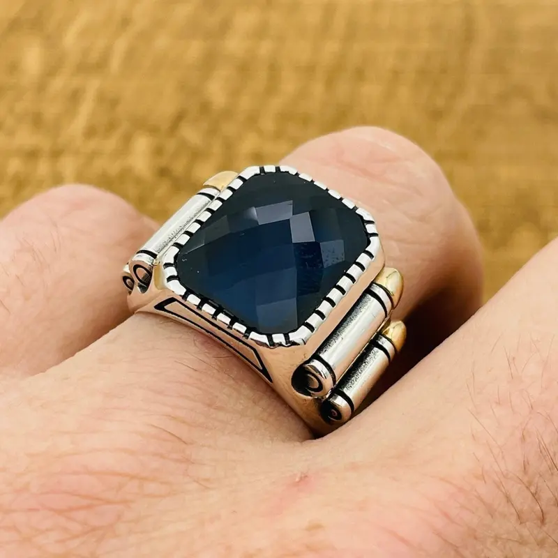 Sapphire Square Stone Men's Ring