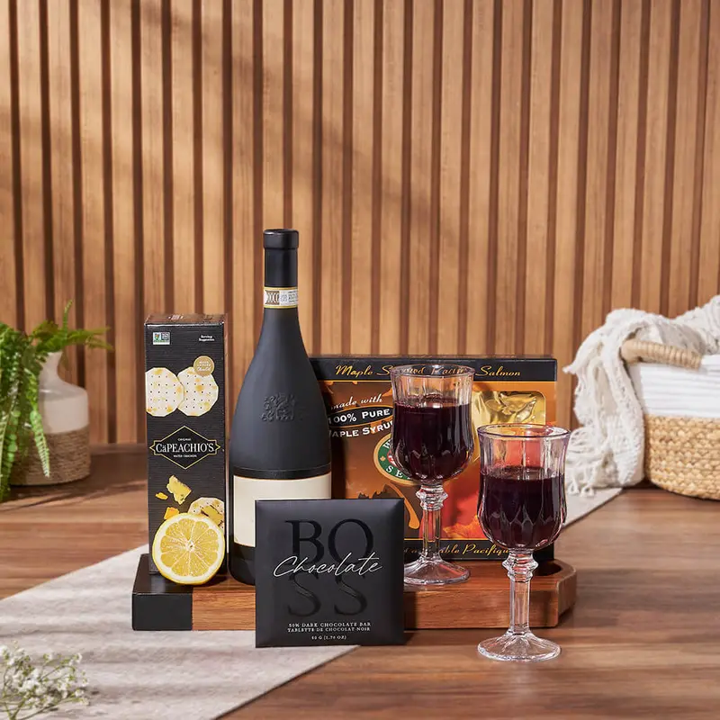 Smoked Salmon & Citrus Gift Basket with Wine