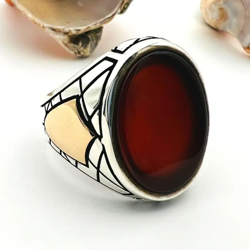 Step into Elegance with our Men's Red Agate Stone Ring