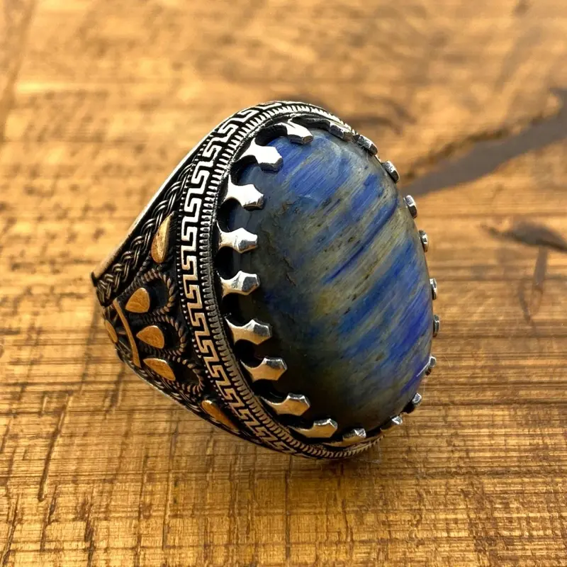 Unique Men's Lapis Lazuli Stone Silver Ring
