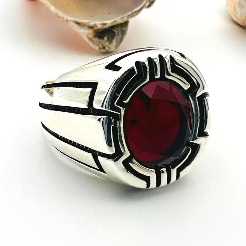 Men's Oval Red Ruby Stone Ring