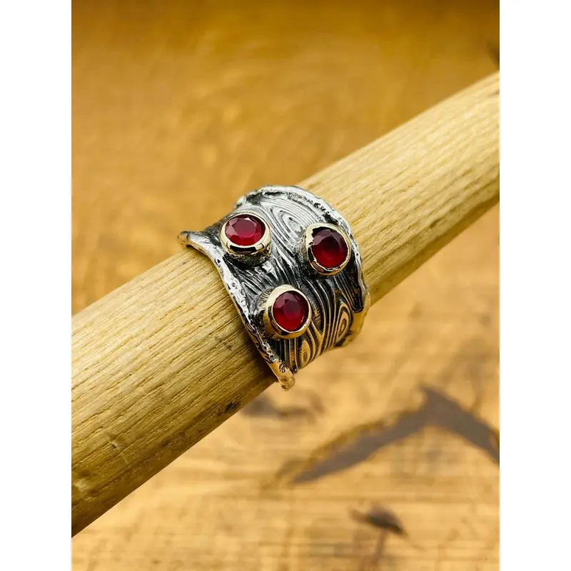 Adjustable Red Ruby Stone Silver Ring