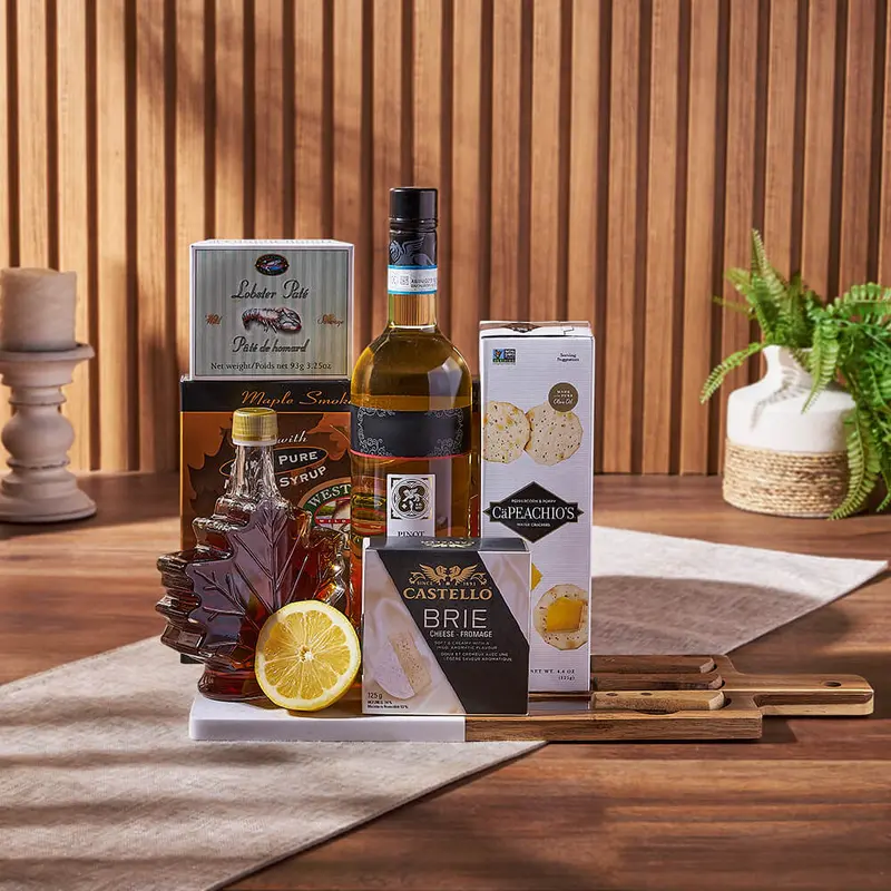 Deluxe Smoked Salmon & Citrus Gift Basket with Wine