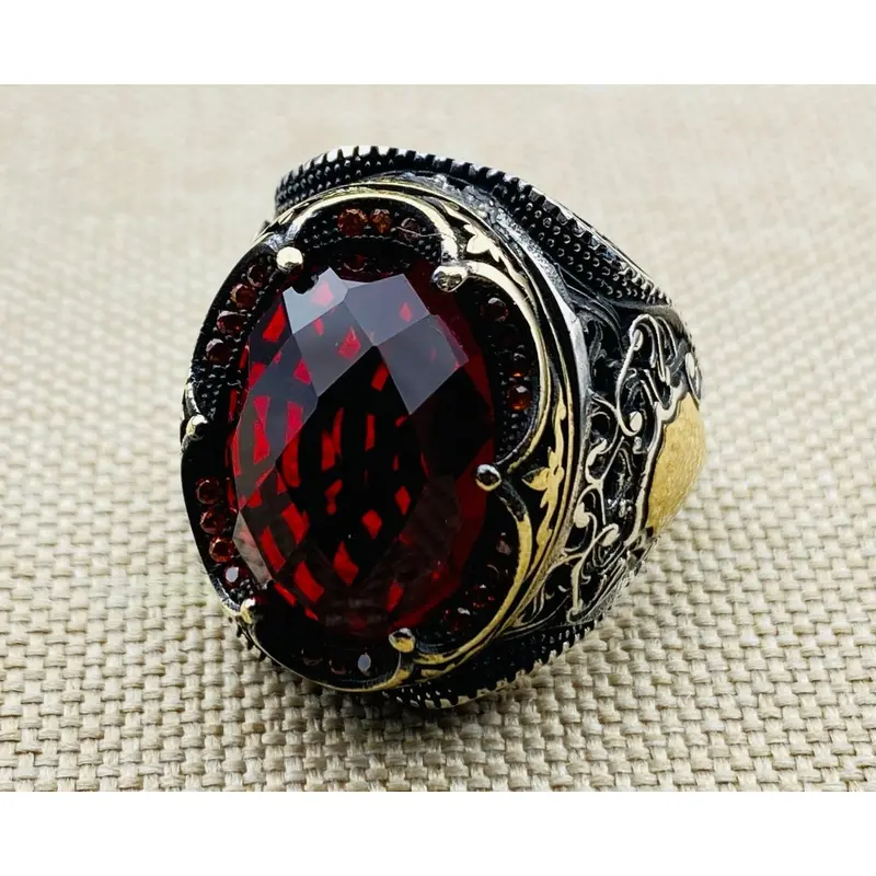Men's Handmade Red Stone Ottoman Ring