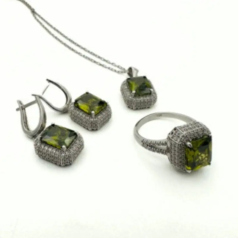 Authentic Turkish Peridot & 925 Sterling Silver Jewelry Set | Handmade Ring & Earrings for Women | Elegant Gift