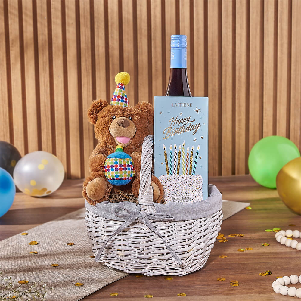 Birthday Wine & Bear Gift Basket