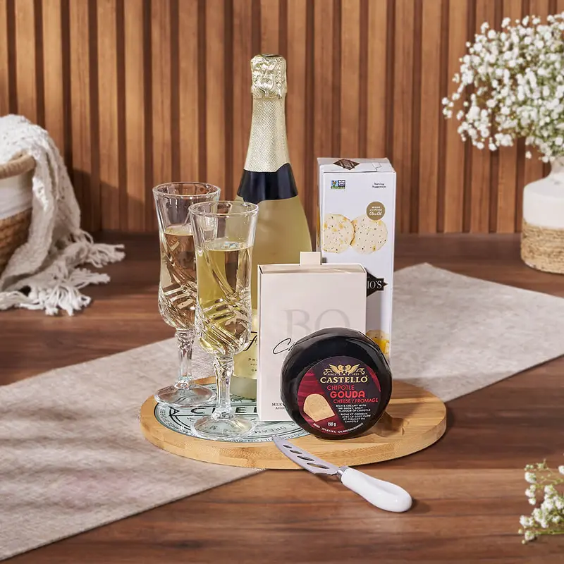 Bubble & Cheese Please Champagne Gift Basket