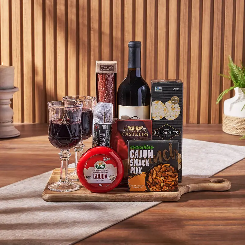 Cheese & Salami Gift Set with Wine