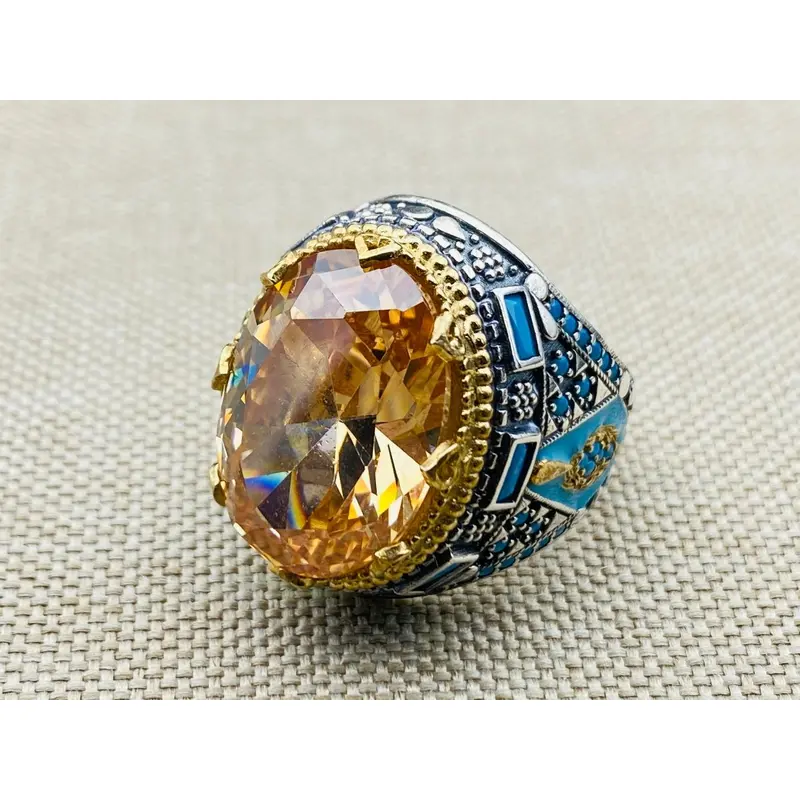 Men's Citrine Stone 925 Sterling Silver Ring