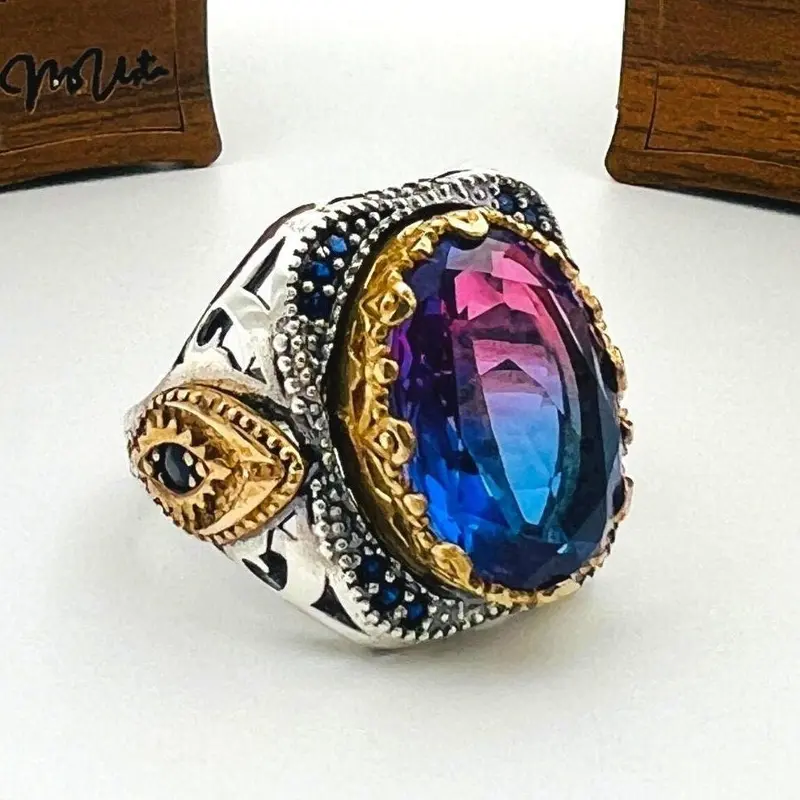 Men's Tourmaline Purple-Blue Stone Silver Ring