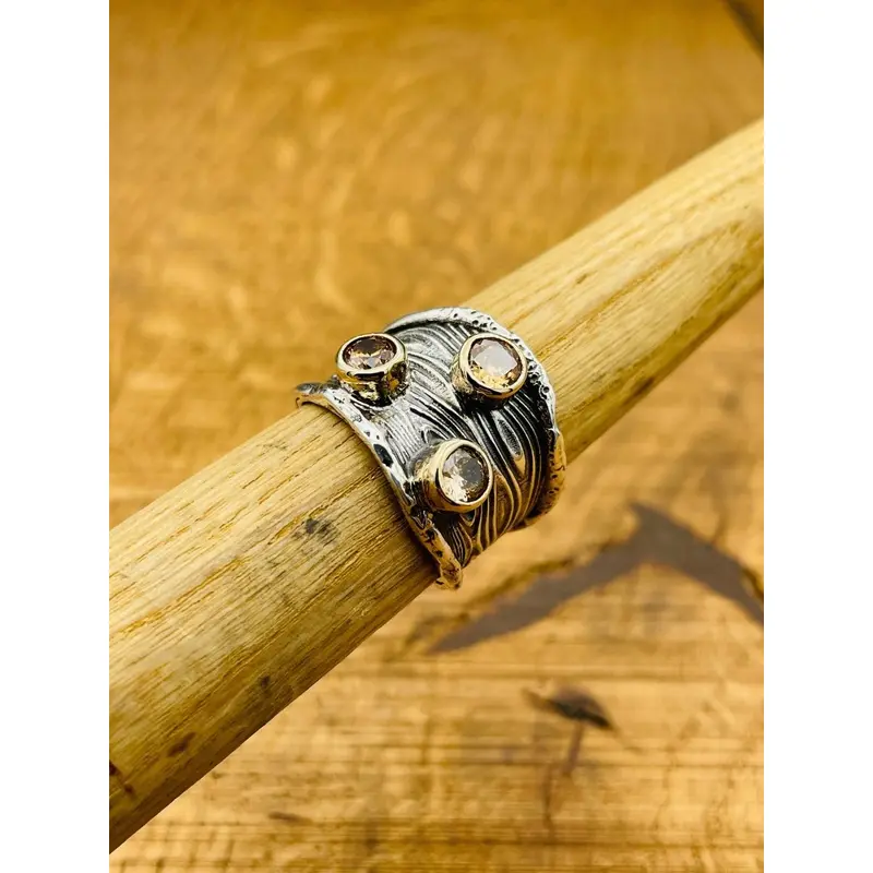 Artisan Handmade 925 Sterling Silver Adjustable Champagne Citrine Ring for Women