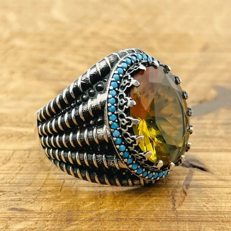 Color-Changing Zultanite Sterling Silver Men's Ring - Ottoman Style Handcrafted Luxury Jewelry