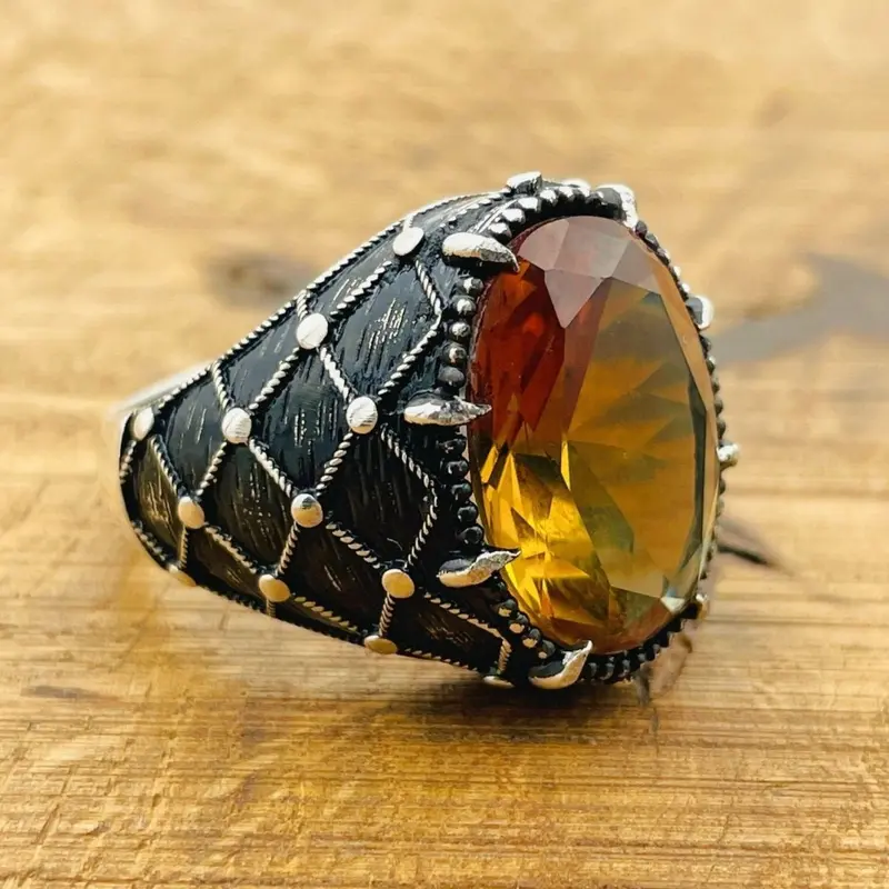 Exquisite Handmade Ottoman Sterling Silver Men's Ring with Dynamic Color-Changing Zultanite Stone