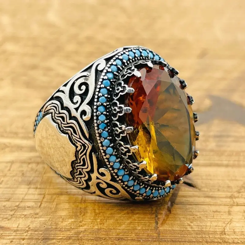 Exquisite Handmade Ottoman Sterling Silver Men's Ring with Hypnotic Color-Changing Zultanite Stone