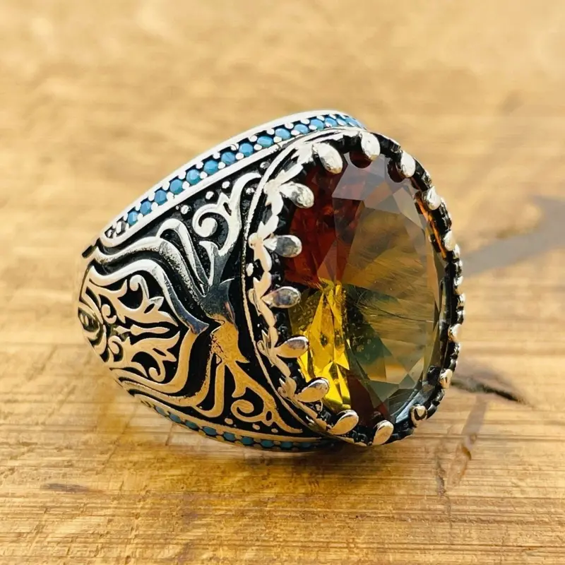 Exquisite Ottoman Sterling Silver Men's Ring with Color-Changing Zultanite Stone