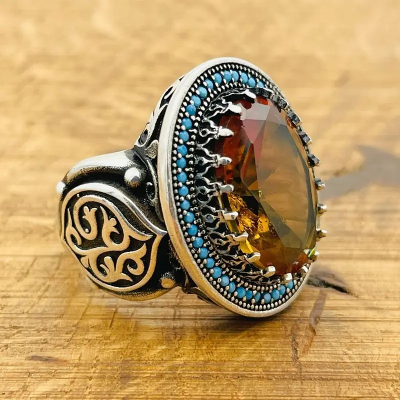 Handcrafted 925 Sterling Silver Ottoman Men's Ring | Color-Changing Zultanite Gemstone