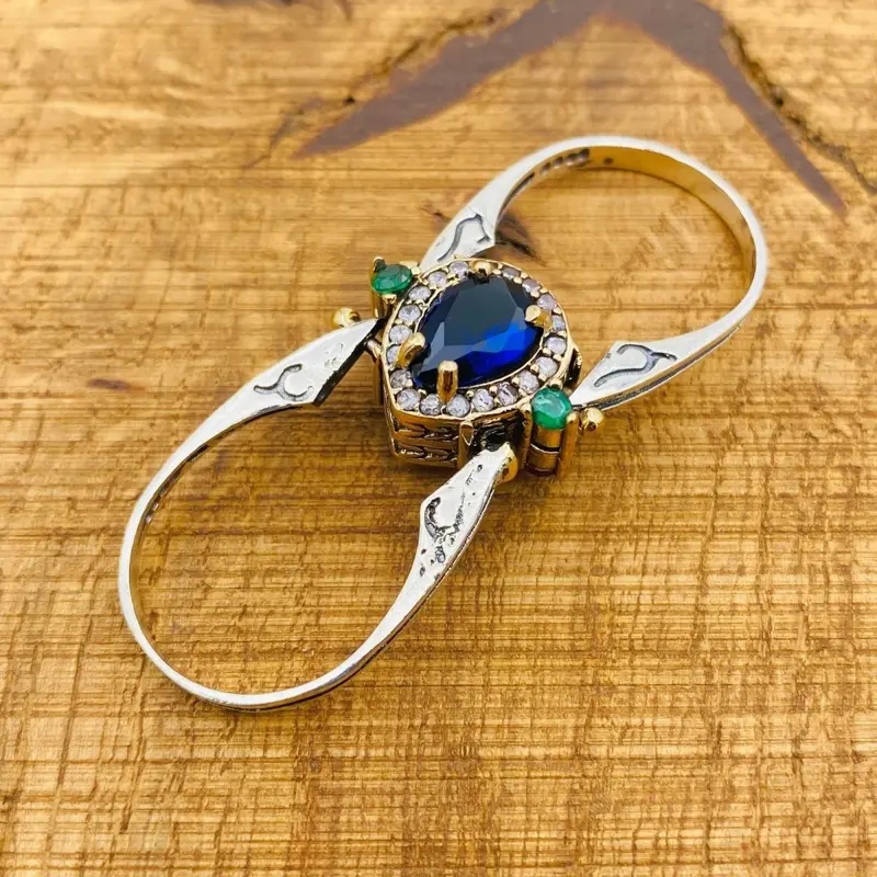 Handcrafted 925 Sterling Silver Reversible Multi-Stone Ring | Sapphire & White Zircon Gemstone Jewelry