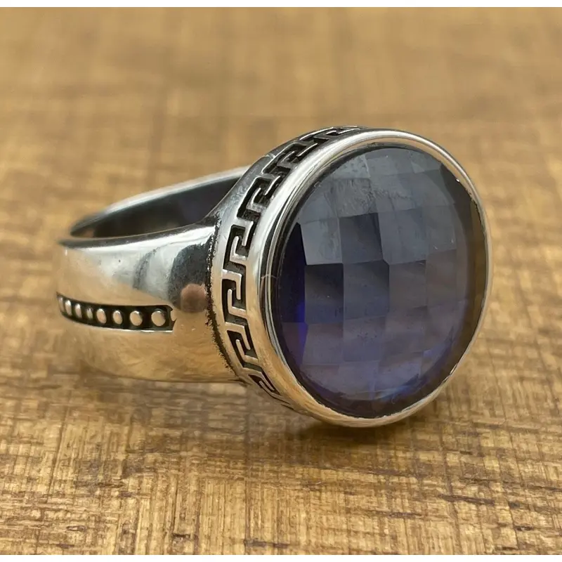 Handmade 925 Sterling Silver Oval Blue Zircon Ring for Men & Women | Minimalist Unisex Gift