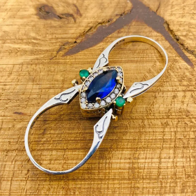 Handmade 925 Sterling Silver Reversible Multi-Stone Ring | Blue Sapphire & White Zircon