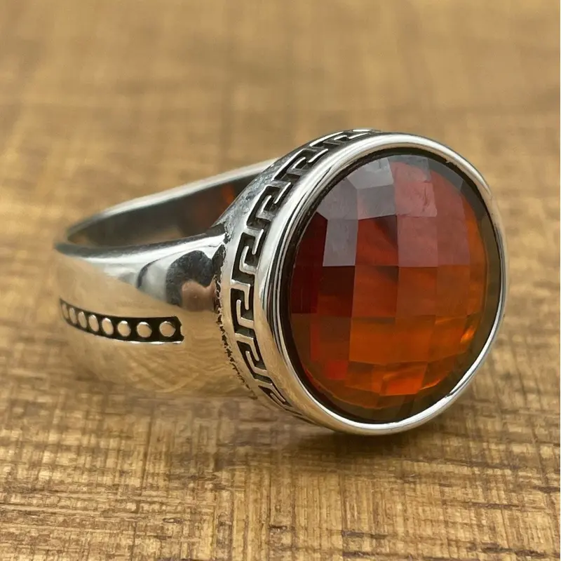 Handmade Minimalist Oval Red Zircon 925 Sterling Silver Unisex Ring - Elegant Gift