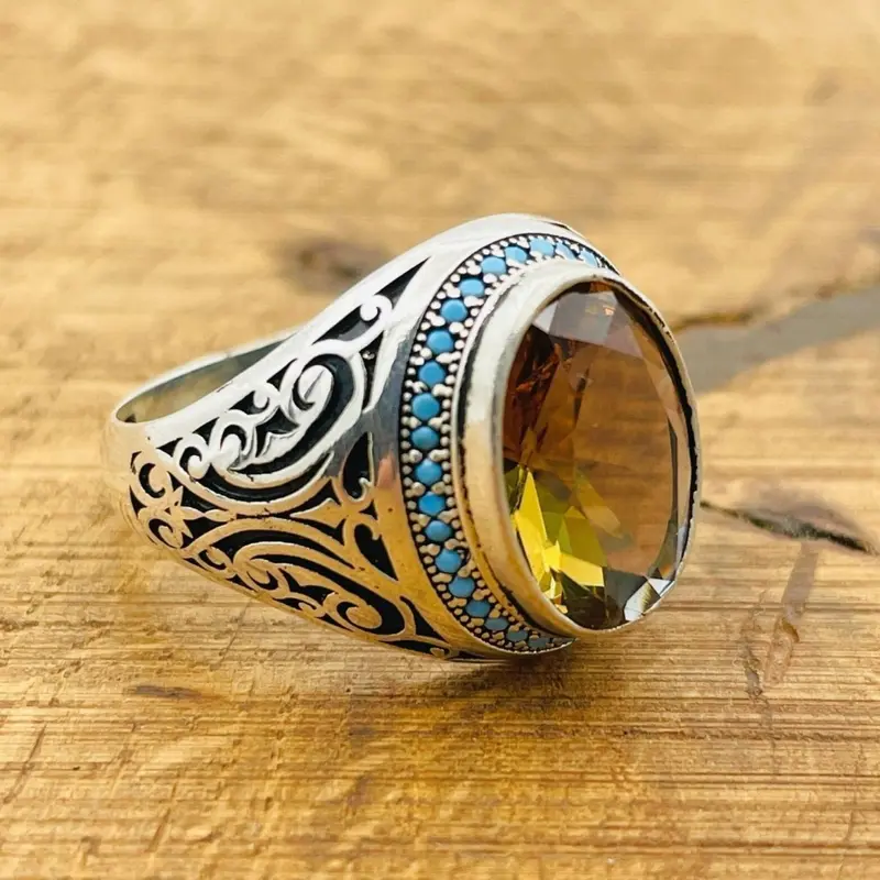Handmade Ottoman Sterling Silver Men's Ring with Authentic Color-Changing Zultanite Gemstone