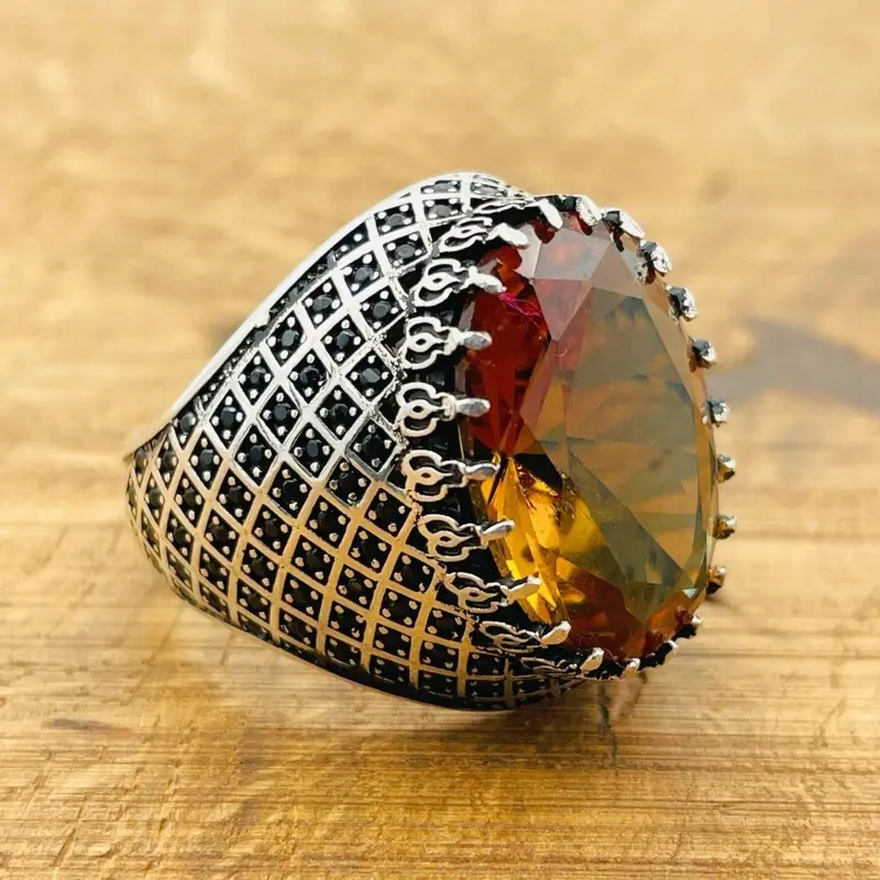 Luxury Handcrafted Sterling Silver Men's Ring with Color-Changing Zultanite Stone - Ottoman Style Fine Jewelry
