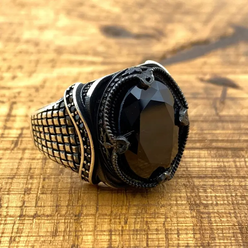 Men's Black Onyx Gemstone Ring | Handmade 925 Sterling Silver Vintage Style Jewelry Gift for Him