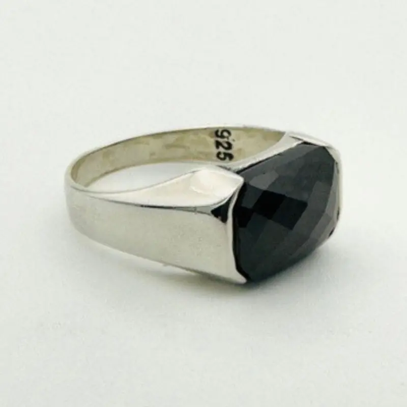 Men's Handcrafted 925 Sterling Silver Black Onyx Rectangle Ring - Minimalist & Elegant Gift for Him