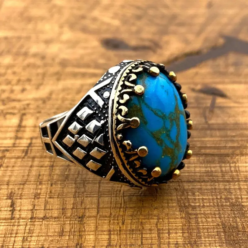 Men's Handcrafted 925 Sterling Silver Ring | Natural Turquoise Gemstone | Unique Gift for Him