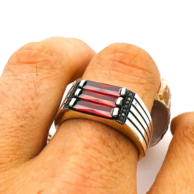 Men's Handcrafted Red Ruby 925 Sterling Silver Ring | Natural Gemstone Jewelry