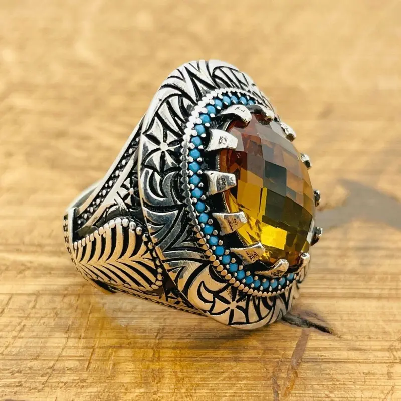 Ottoman Style Handmade Sterling Silver Men's Ring with Color-Changing Zultanite Stone
