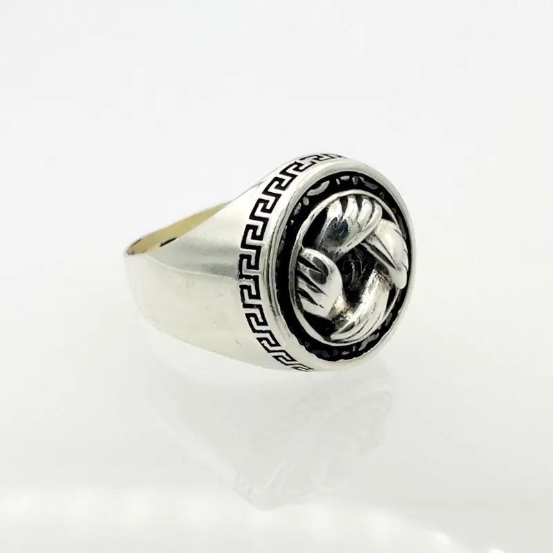 Turkish Handmade 925 Sterling Silver Men's Hands Design Ring | Classic Stoneless Gift