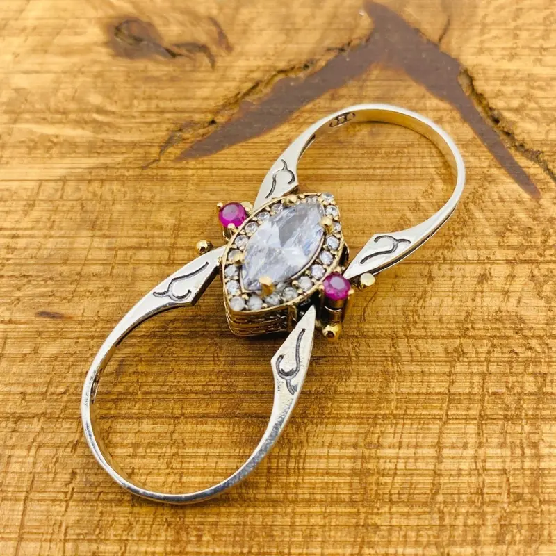 Unique Reversible Zircon & Sapphire Ring - 925 Sterling Silver | Two-in-One Gemstone Jewelry Gift for Her